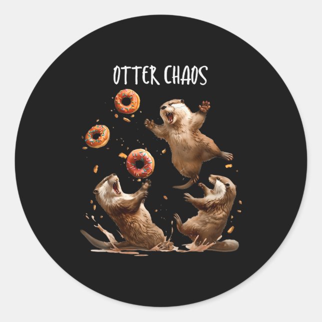 Sticker Rond Otter Chaos Funny Bagel Fighting Sea Otters Pun An (Devant)
