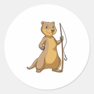 Sticker Rond Otter comme Fisher avec canne à pêche