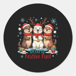 Sticker Rond Otter de Noël Festive Otter Animaux Animaux