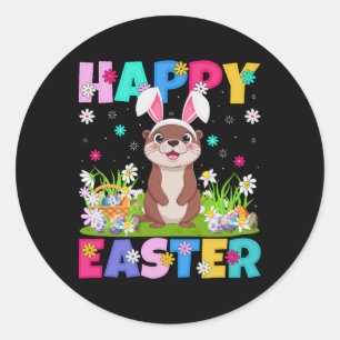 Sticker Rond Otter Joyeux Oeufs de Pâques Chasse Bunny Ear Otte