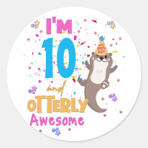 Sticker Rond Otter Otterly Awesome Birthday Girl