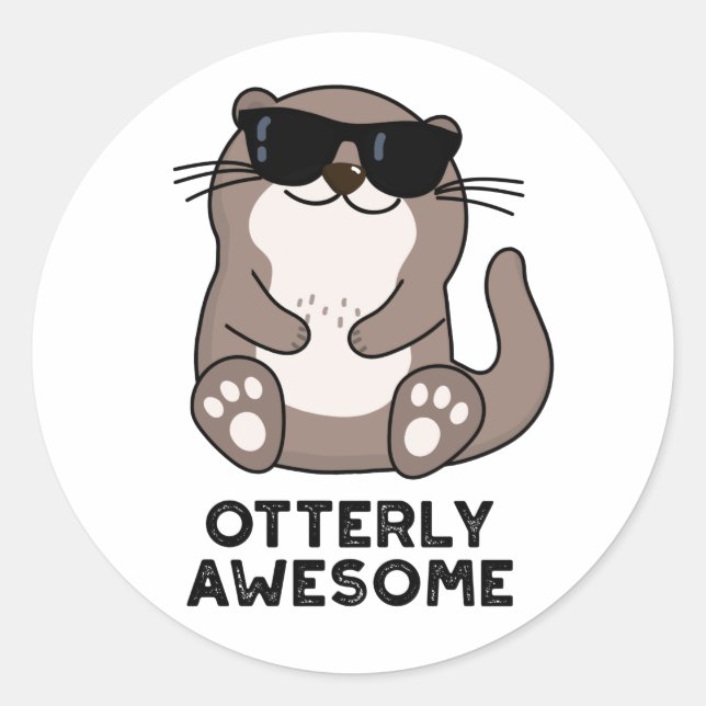 Sticker Rond Otter Pun animal d'Otter d'un drôle d'aspect (Devant)