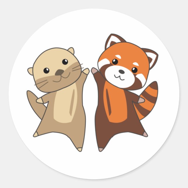 Sticker Rond Otter Red Panda Sweet Animaux Pour Enfants Classiq (Devant)