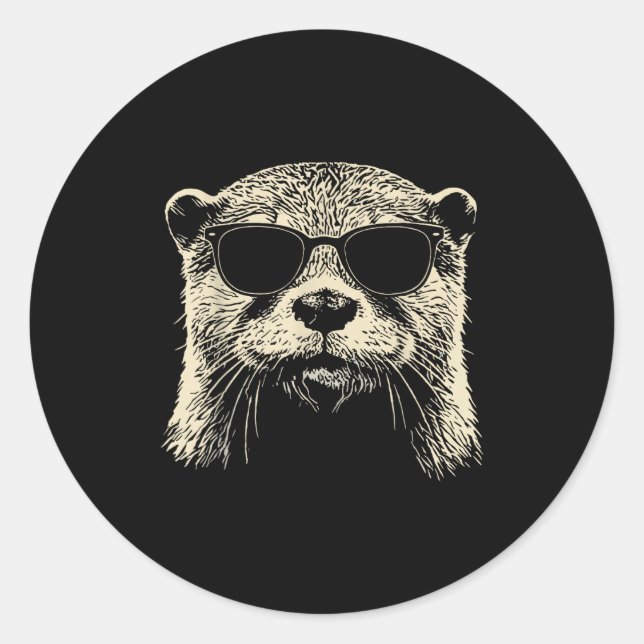 Sticker Rond Otter Wearing Sungles Graphic Otter Shirt Men Wome (Devant)