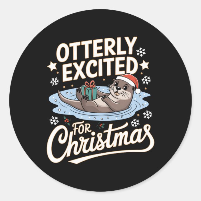 Sticker Rond Otterly Excitée Pour Christmas Otter Amoureux des  (Devant)