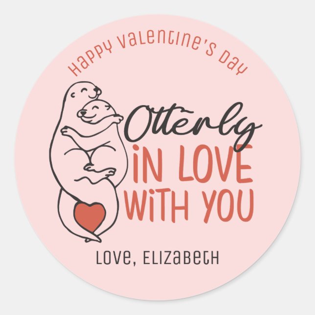 Sticker Rond Otterly in Love Funny Coeur mignon Saint Valentin (Devant)