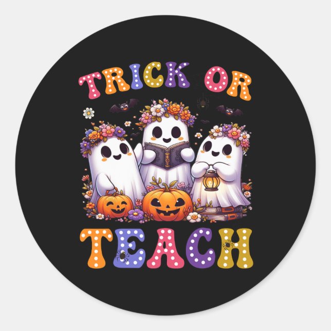 Sticker Rond Ou Enseigner Halloween Ghost Citrouille Éffrayant  (Devant)