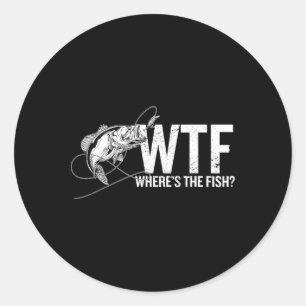 Sticker Rond Où Est Le Poisson Avec Pêcheurs Amusants Pêcheurs