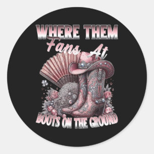 Sticker Rond Où Ils Vont Aux Bottes Sur La Ligne Da Ground Cowg
