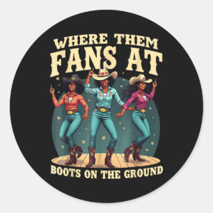 Sticker Rond Où Ils Vont Aux Bottes Sur La Ligne Da Ground Cowg