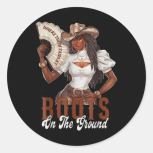Sticker Rond Où Ils Vont Aux Bottes Sur La Ligne Da Ground Cowg