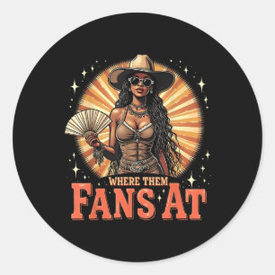 Sticker Rond Où sont ces fans de l'art rétro Cowgirl occidental