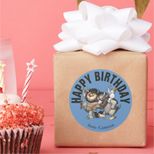 Sticker Rond Où sont les monstres ?   Joyeux Anniversaire