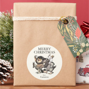 Sticker Rond Où sont les monstres ? Joyeux Noël