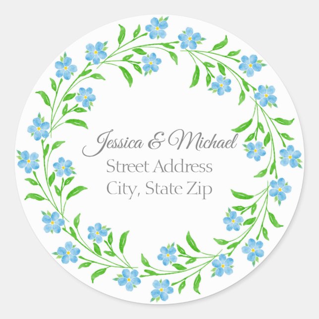 Sticker Rond Oubliez-moi non aquarelle Floral Wreath (Devant)