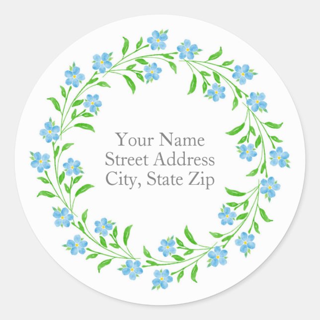Sticker Rond Oubliez-moi non aquarelle Floral Wreath (Devant)