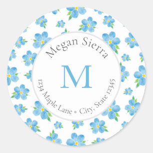 Sticker Rond Oubliez-moi non Aquarelle Motifs de fleurs