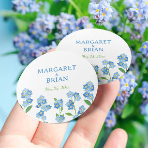 Sticker Rond Oubliez-moi pas Blue Watercolor Mariage Bride Groo