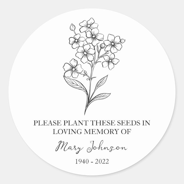 Sticker Rond Oubliez-moi pas Memorial Funeral Seed Packet (Devant)