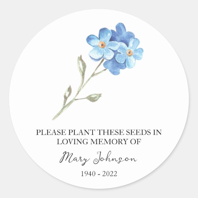 Sticker Rond Oubliez-moi pas Memorial Funeral Seed Packet (Devant)