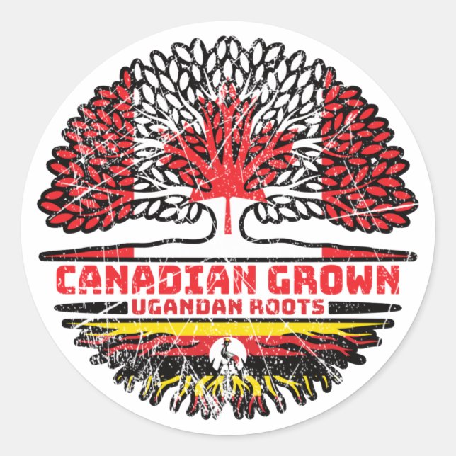 Sticker Rond Ouganda Ouganda Canada drapeau des racines d'arbre (Devant)