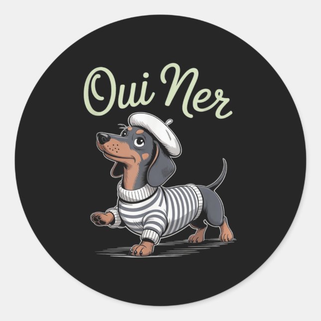 Sticker Rond Oui Ner Dachshund Wiener Dog Humour français Funny (Devant)
