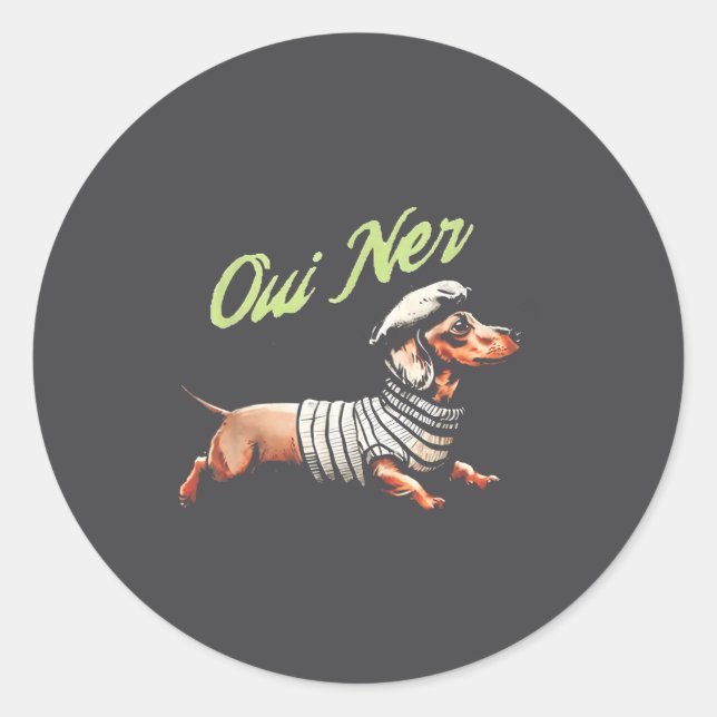 Sticker Rond Oui Ner Funny Dachshund Wiener Dog French Humor  (Devant)