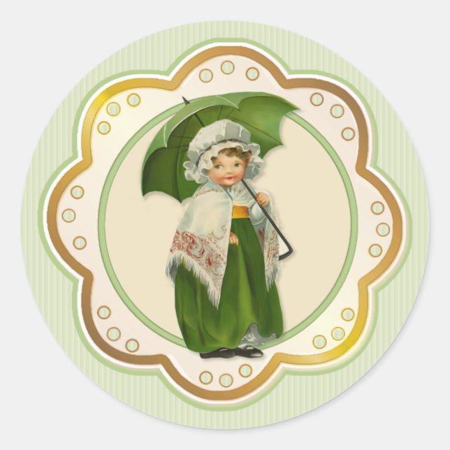 Sticker Rond Ould Irlande Irlandaise Umbrella Girl (Devant)