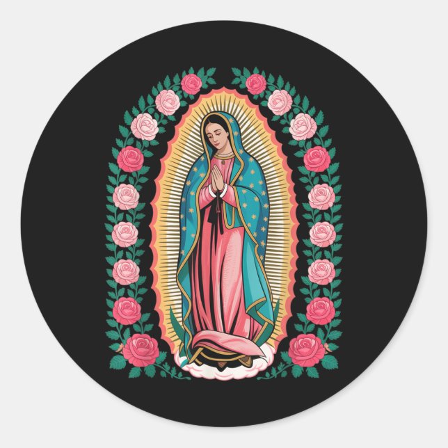 Sticker Rond Our Lady De Guadalupe Sant Mary Back Print Christi (Devant)