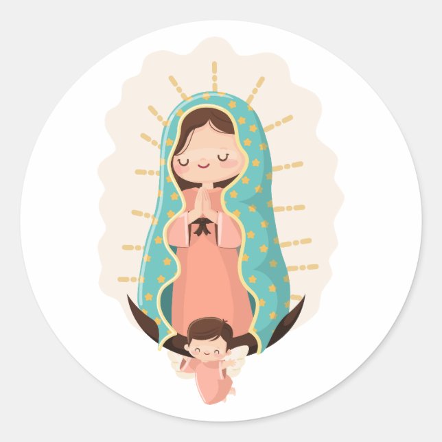 Sticker Rond Our Lady of Guadalupe with angel Kawaii Style (Devant)