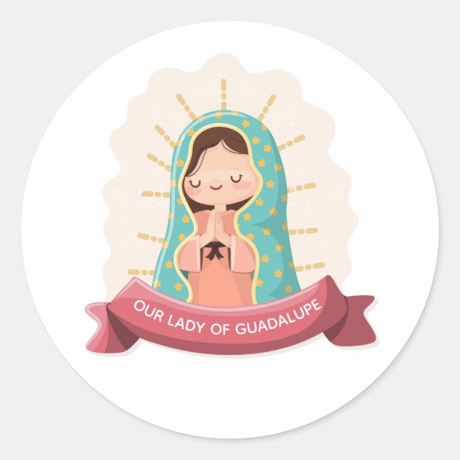 Sticker Rond Our Lady of Guadalupe with ribbon Kawaii Style (Devant)