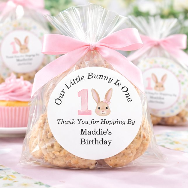 Sticker Rond Our Little Bunny Is One 1st Birthday Thank You  (our little bunny is one sticker)