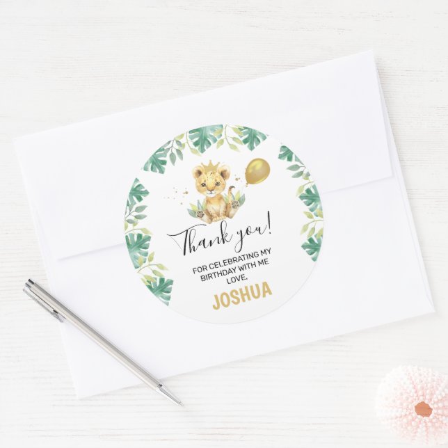 Sticker Rond Our Little King Lion Crown Balloon 1st Birthday (Enveloppe)