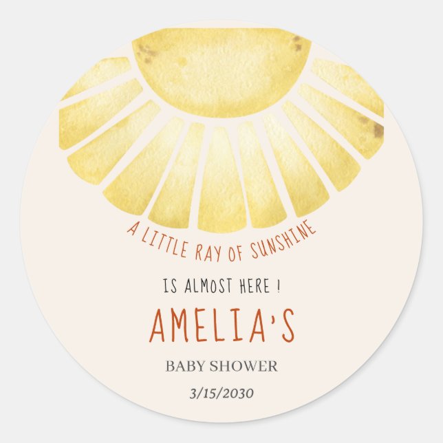 Sticker Rond Our Little Ray of Sunshine Baby Shower Invitation (Devant)