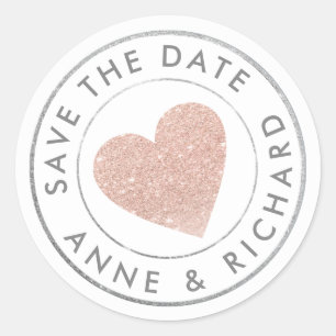 Sticker Rond our wedding, SAVE THE DATE rose love heart 