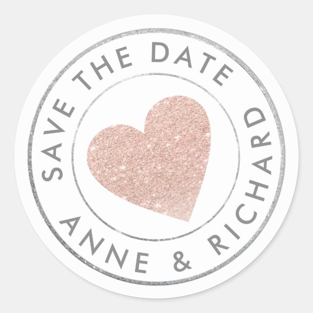Sticker Rond our wedding, SAVE THE DATE rose love heart  (Devant)