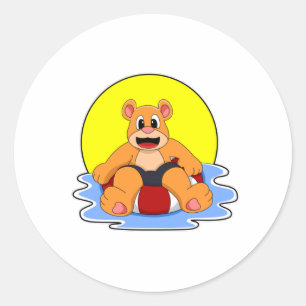 Sticker Rond Ours à la natation avec anneau de natation