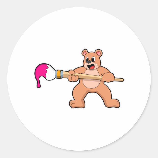 Sticker Rond Ours à la peinture avec pinceau et peinture (Devant)