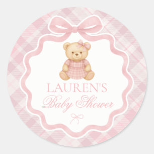 Sticker Rond Ours à noeud papillon rose Baby Shower Jointure d'