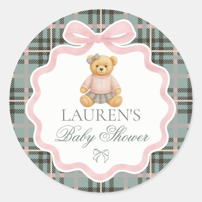 Sticker Rond Ours à noeud papillon rose Cachet d'enveloppe pour (Devant)