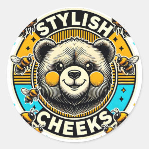 Sticker Rond Ours adorable aux joues jaunes
