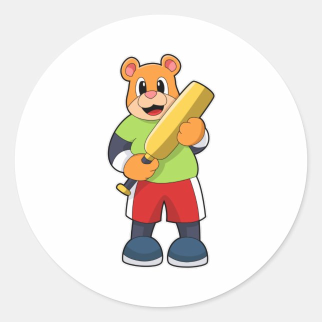 Sticker Rond Ours au cricket avec chauve-souris de cricket (Devant)
