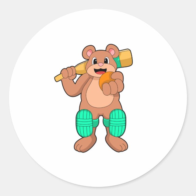 Sticker Rond Ours au cricket avec chauve-souris de cricket (Devant)