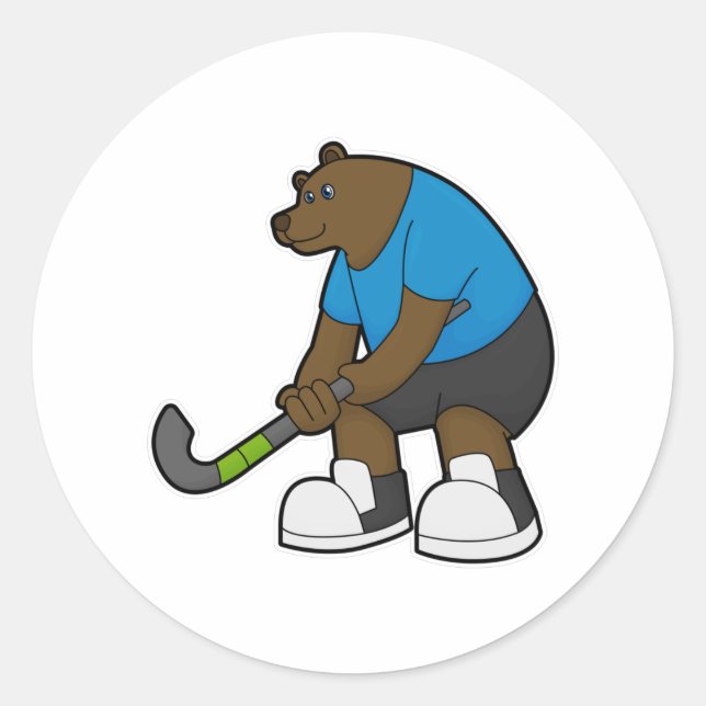 Sticker Rond Ours au hockey avec bâton de hockey (Devant)