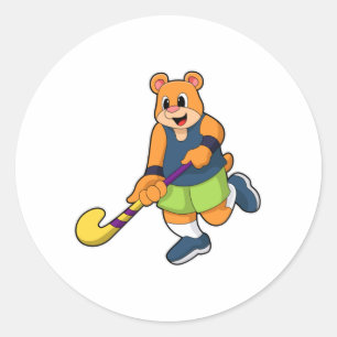 Sticker Rond Ours au hockey avec chauve-souris de hockey