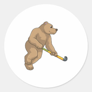 Sticker Rond Ours au hockey avec chauve-souris de hockey