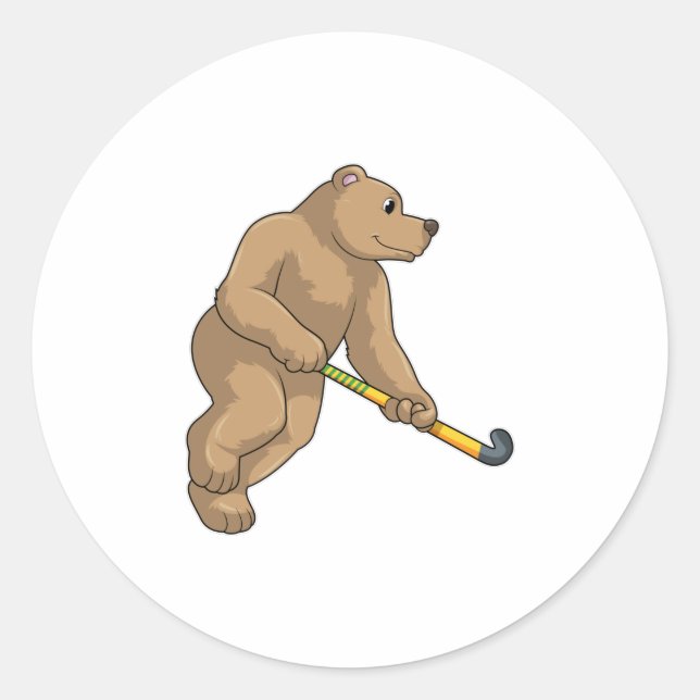 Sticker Rond Ours au hockey avec chauve-souris de hockey (Devant)