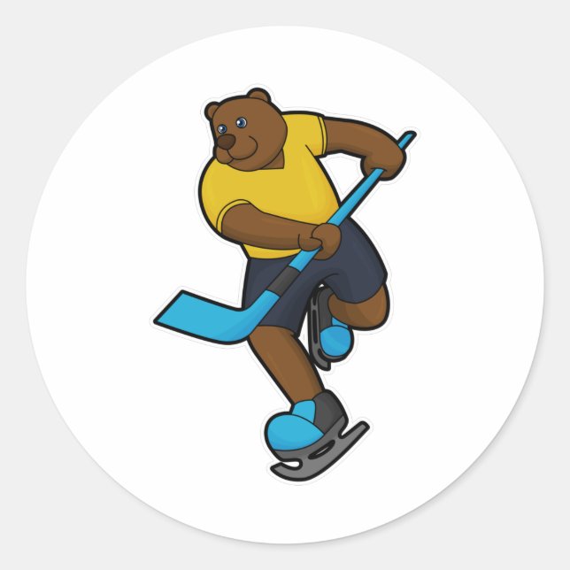 Sticker Rond Ours au hockey sur glace avec bâton de hockey sur  (Devant)