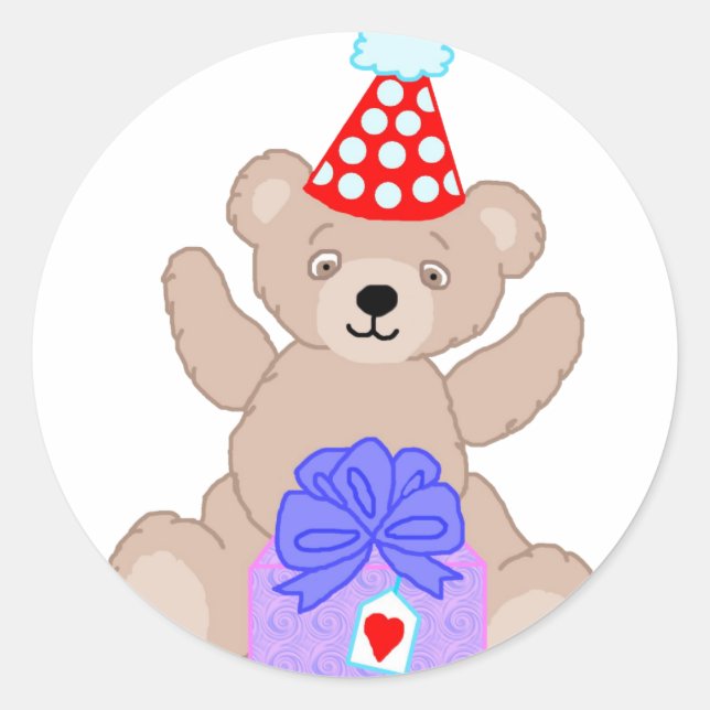 Sticker Rond Ours avec cadeau-1 t (Devant)