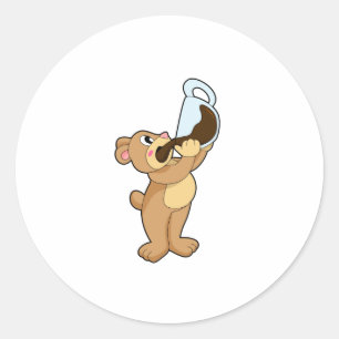 Sticker Rond Ours avec café Coupe